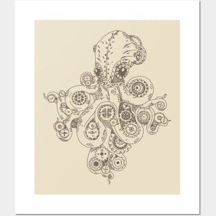 Steampunk Mechanical Octopus Posters and Art